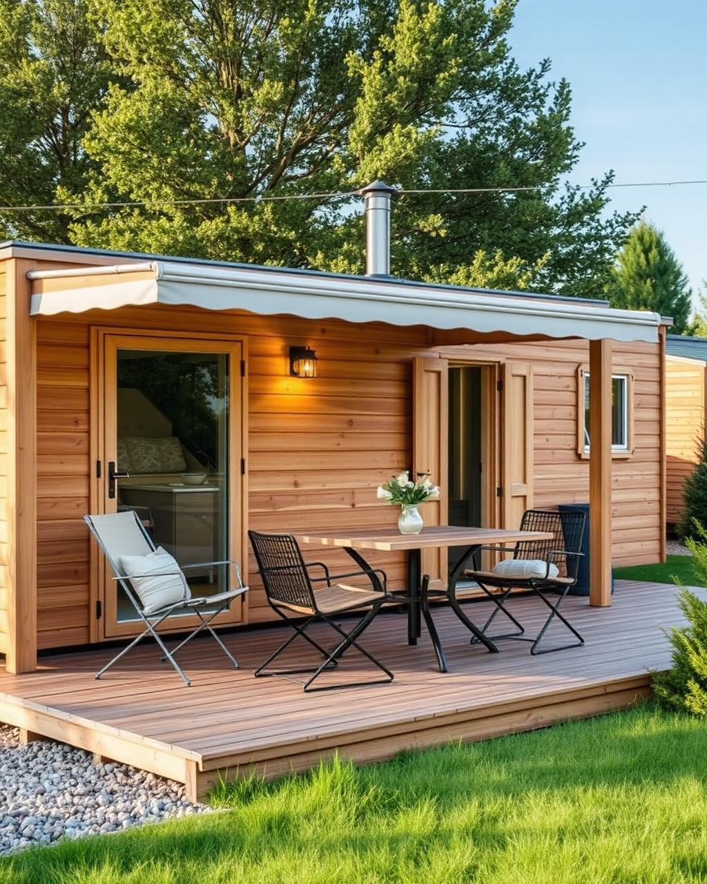 Mobil-home en bois avec terrasse au camping en Dordogne