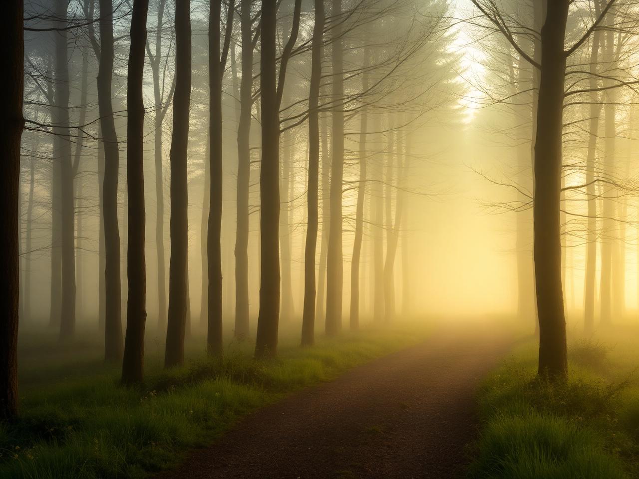 Chemin forestier au lever du soleil près du camping