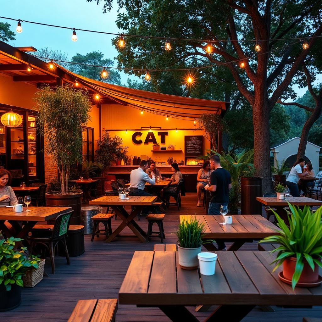 Terrasse du restaurant du camping le soir