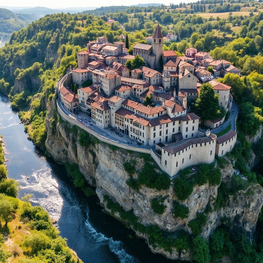Ville médiévale du Périgord vue du ciel