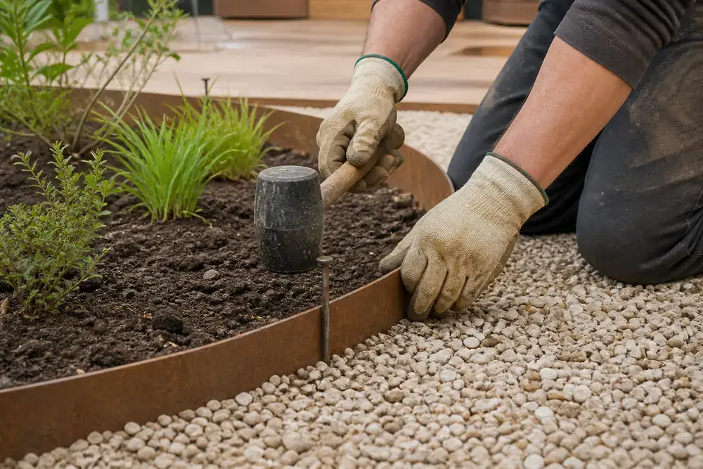 Mise en place des bordures et des plantations