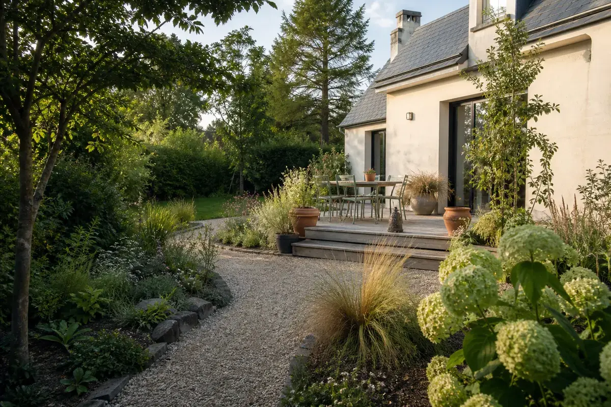 Maison entourée d’un jardin naturel